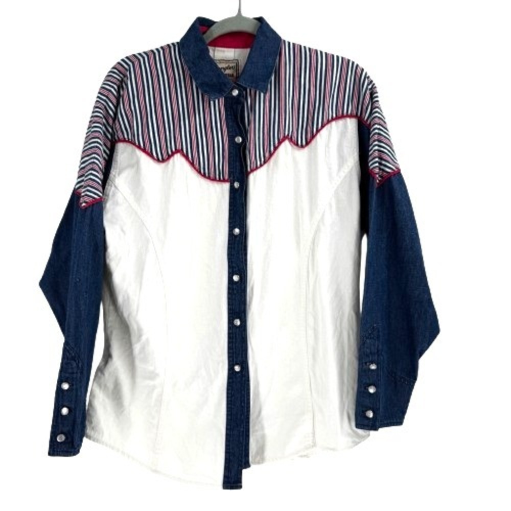 90s Wrangler Striped Pearl Snap Western Shirt Women's Large Cowgirl Rodeo Ranch